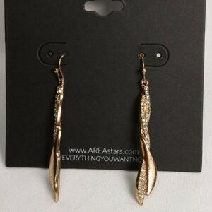 Area Stars Gold Tone Clear Crystal Twist Wire Drop Earrings New
